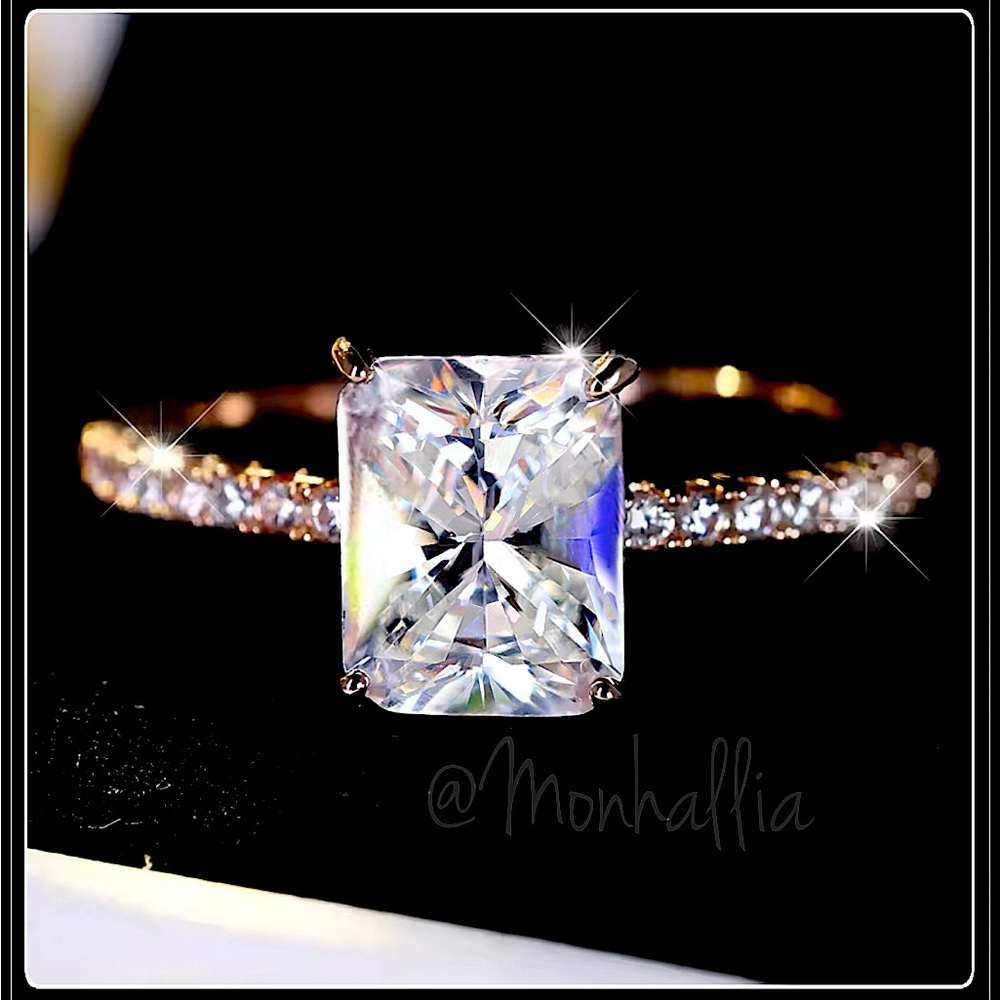 NEW SIMULATED DIAMOND EMERALD CUT PRINCESS ROSE GOLD RING - Picture 5 of 6